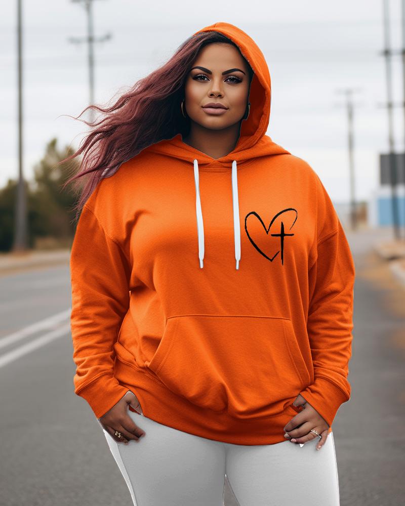 Women's Plus Jesus Has My Back, Heart Cross Hoodie