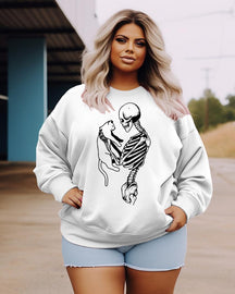 Women's Plus Size Casual Skeleton And Cat Sweatshirt