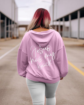 Women's Plus Jesus Has My Back, Heart Cross Hoodie