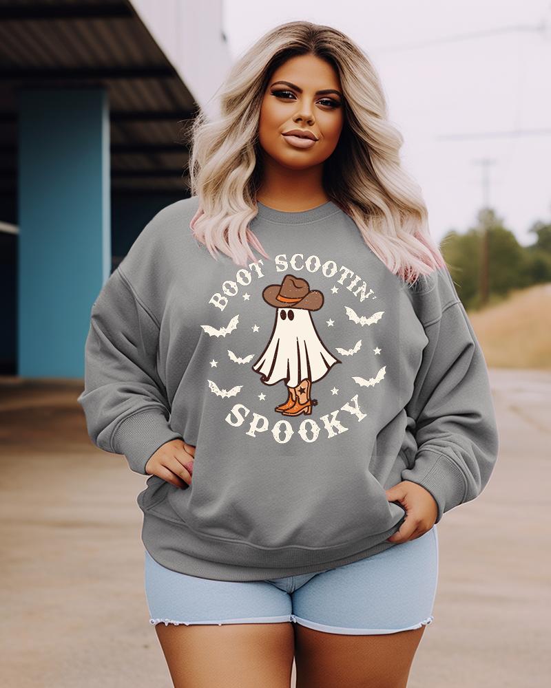 Women's Plus Size Casual Boot Scootin Spooky Sweatshirt