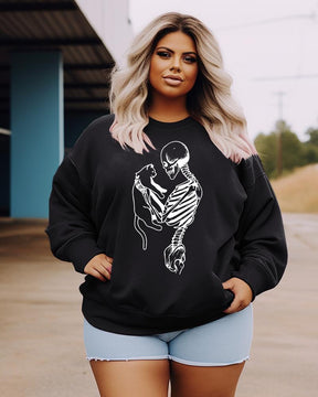 Women's Plus Size Casual Skeleton And Cat Sweatshirt