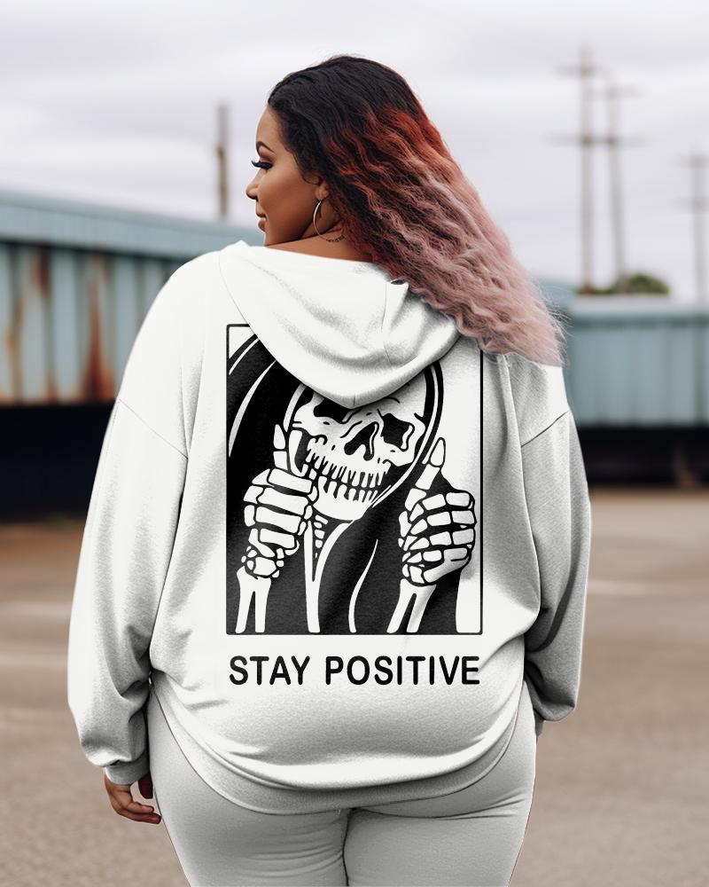 Women's Plus Stay Positive With Skeleton Hoodie