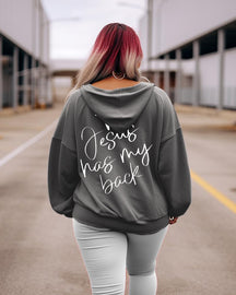 Women's Plus Jesus Has My Back, Heart Cross Hoodie