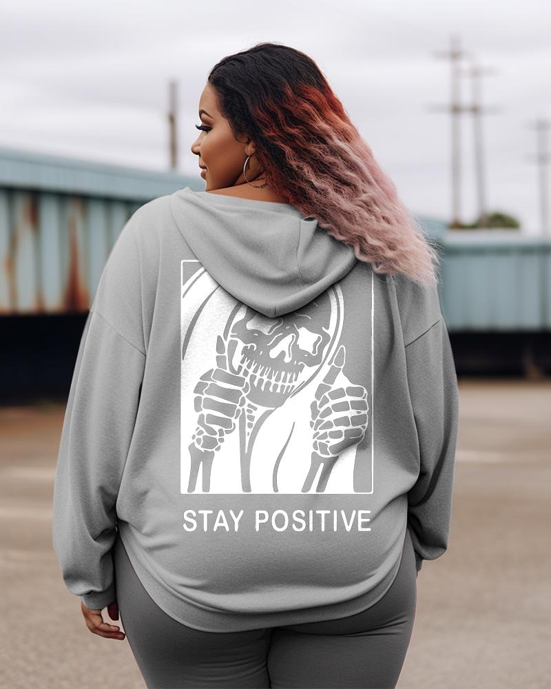 Women's Plus Stay Positive With Skeleton Hoodie