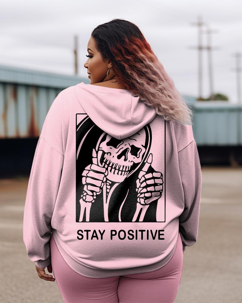 Women's Plus Stay Positive With Skeleton Hoodie