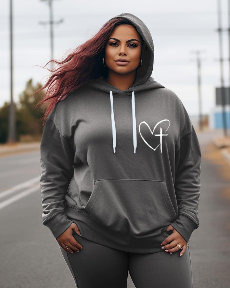 Women's Plus Jesus Has My Back, Heart Cross Hoodie