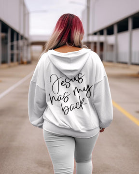 Women's Plus Jesus Has My Back, Heart Cross Hoodie