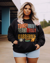 Women's Plus Size Casual Turkey Gravy Beans And Rolls Let Me See That Casserole Sweatshirt